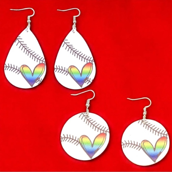 Swing into Style with Our Rainbow Heart Baseball Dangle Earrings! ⚾️ NWT Jewelry - Picture 8 of 15